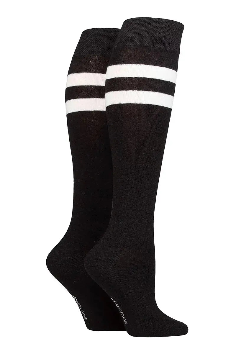 Bamboo Knee High Socks with Smooth Toe Seams Sport Stripe LazyPanda