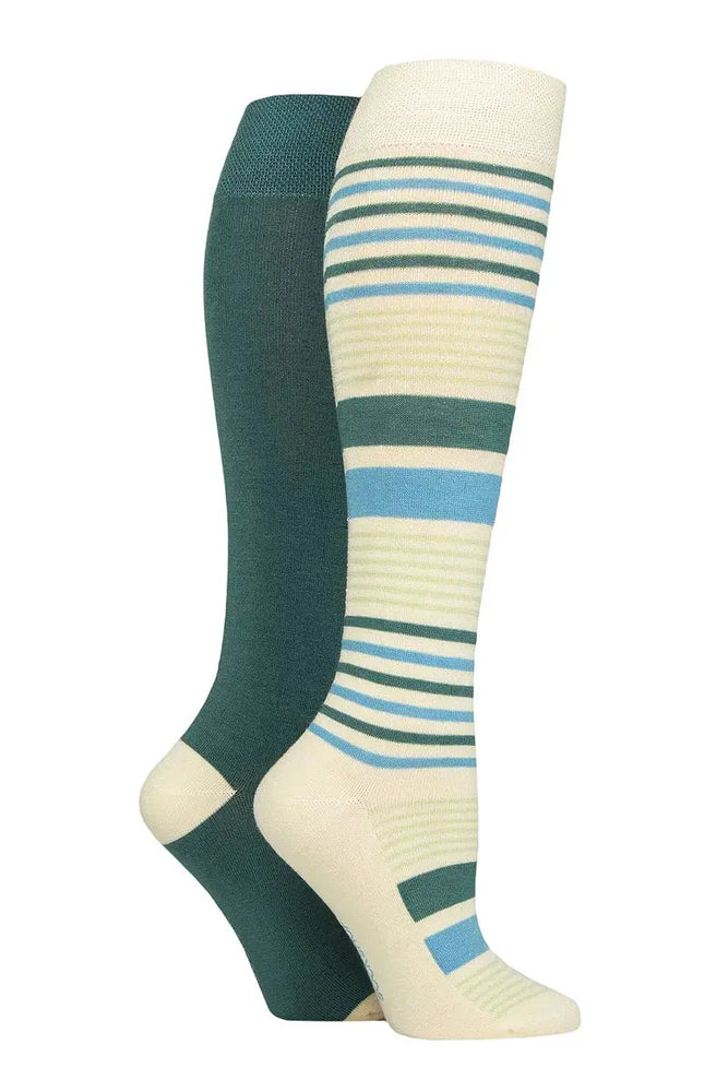 Bamboo Knee High Socks with Smooth Toe Seams Storm Stripe LazyPanda