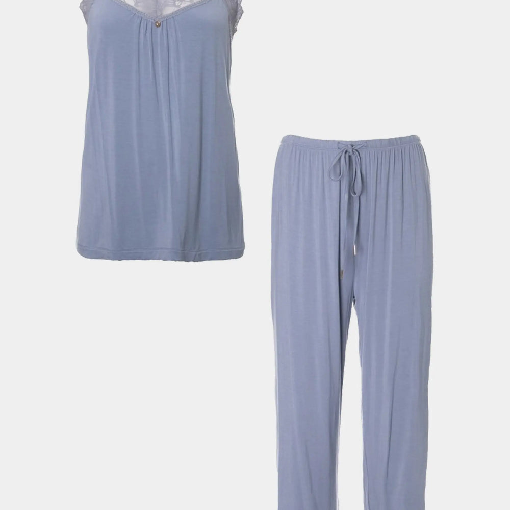 Bamboo Lace Cami Short Pyjama Set in Blue Mist Pretty You London