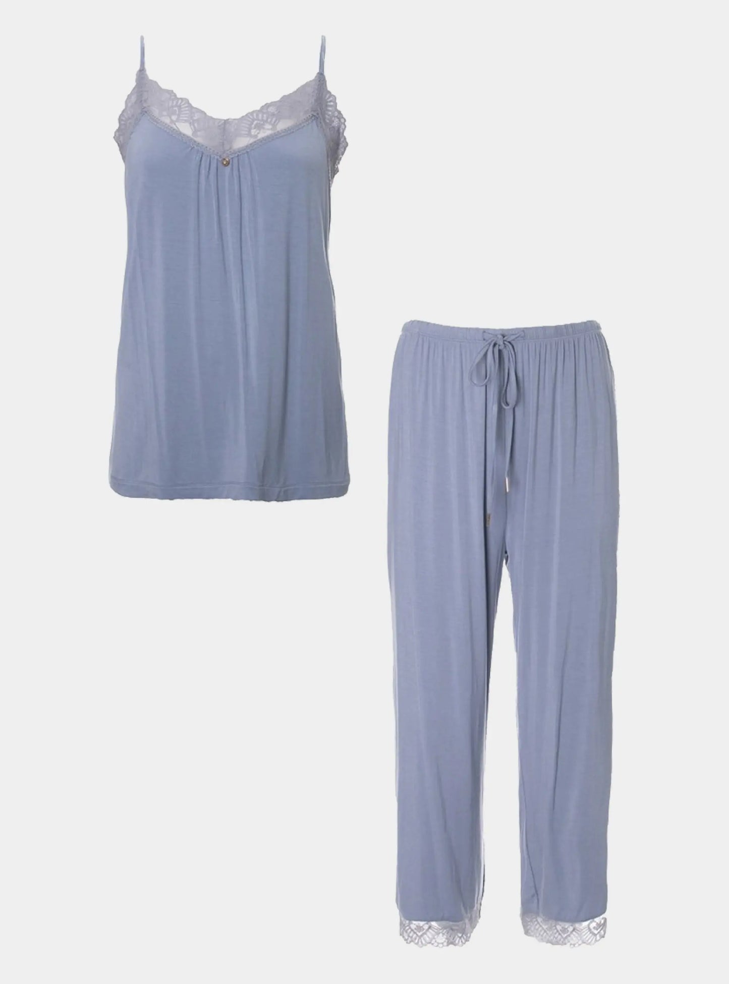 Bamboo Lace Cami Short Pyjama Set in Blue Mist Pretty You London