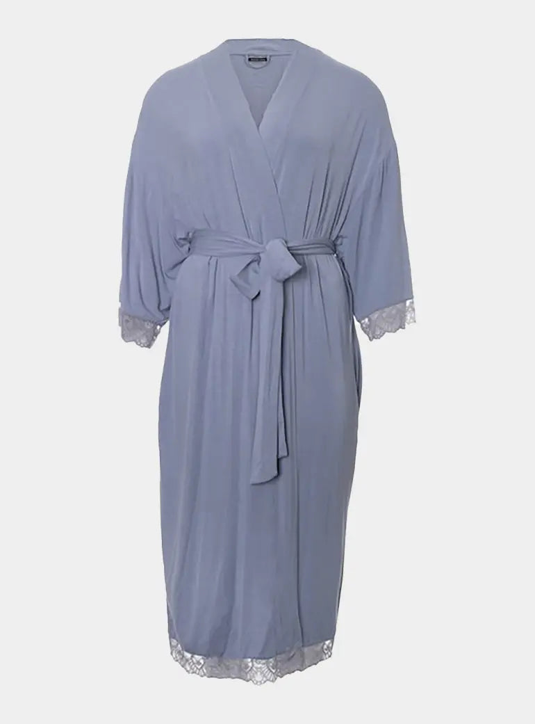 Bamboo Lace Kimono Robe in Blue Mist Pretty You London