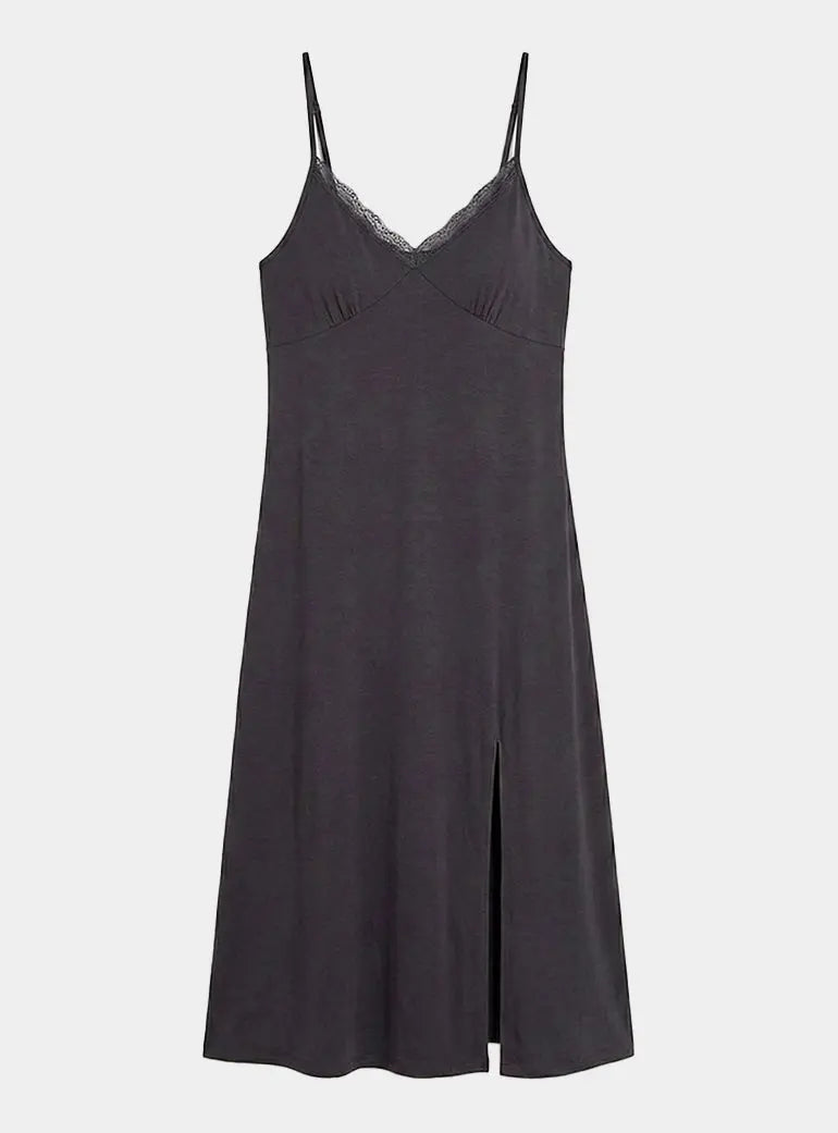 Bamboo Lace Midaxi Chemise in Raven Pretty You London