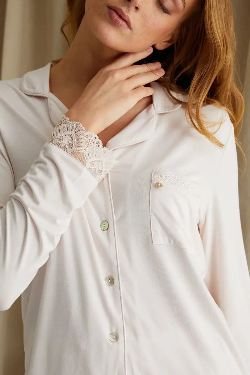Bamboo Lace Pyjama Set in Powder Puff Pretty You London