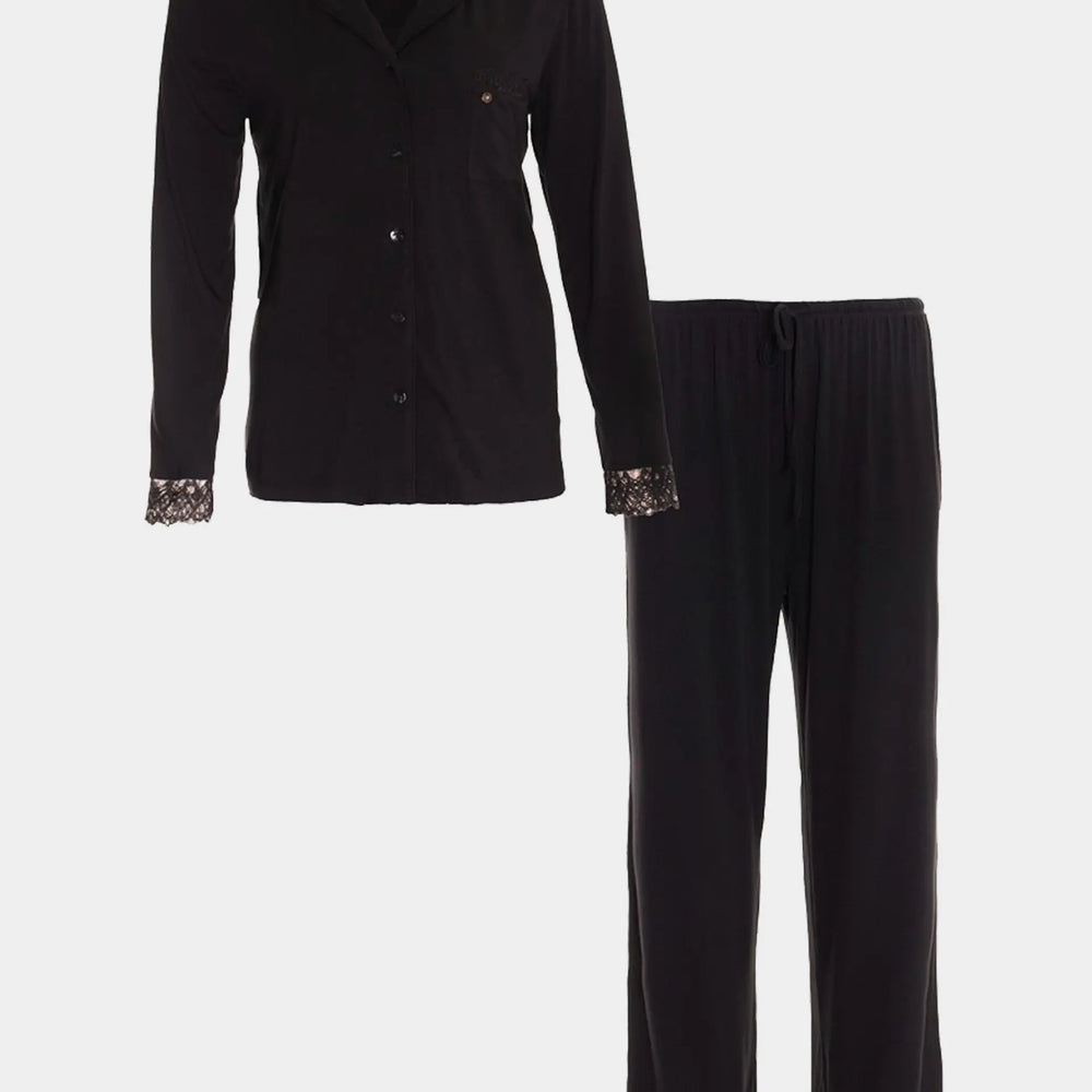 Bamboo Lace Pyjama Set in Raven Pretty You London
