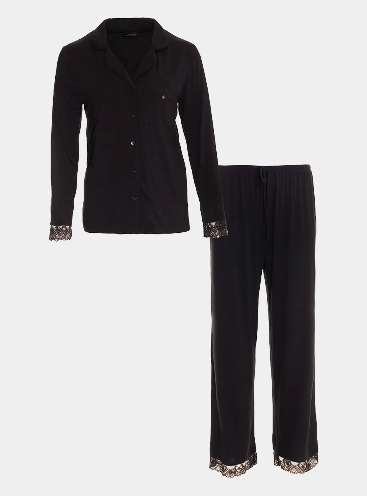 Bamboo Lace Pyjama Set in Raven Pretty You London