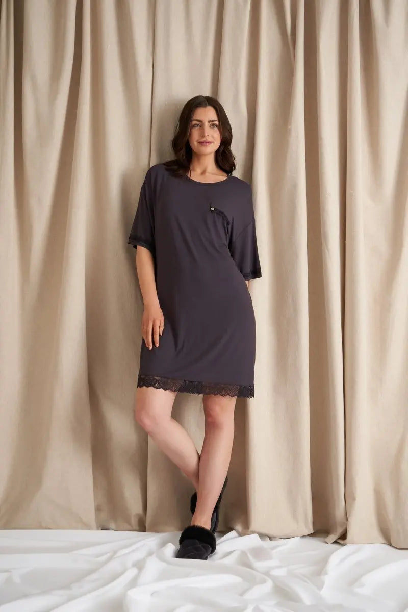 Bamboo Lace Tee Dress in Raven Pretty You London