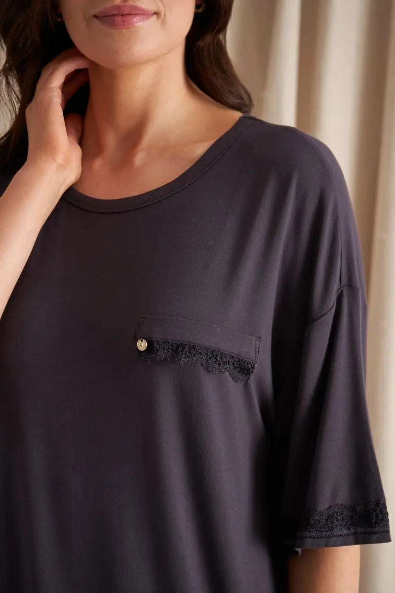 Bamboo Lace Tee Dress in Raven Pretty You London