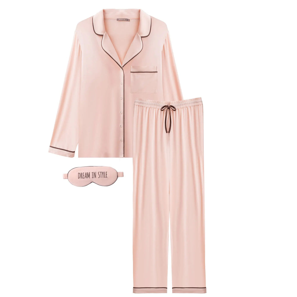 Bamboo Long Pyjama Set in Peach Powder NOKAYA