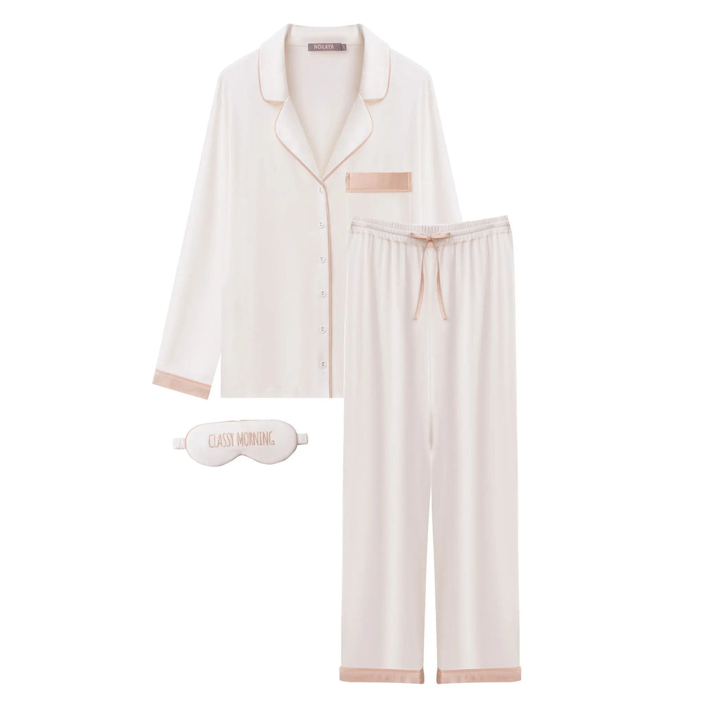 Bamboo Long Pyjama Set in Unbleached Cotton NOKAYA