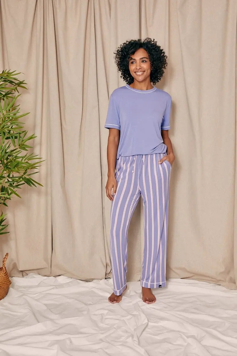 Bamboo Tee and Trouser Set in Heather Stripe Pretty You London