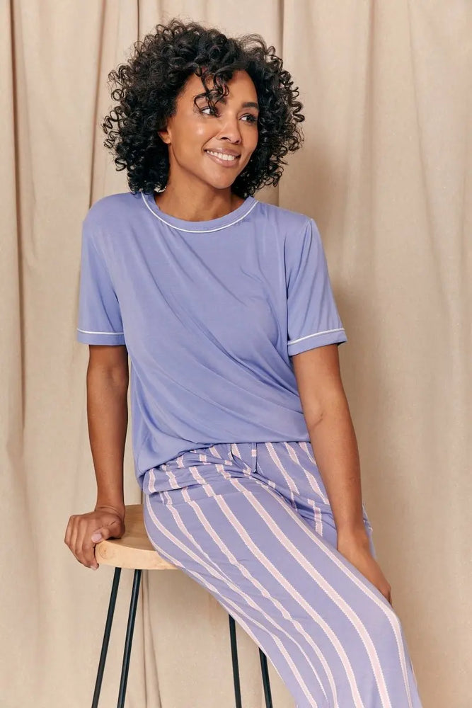 Bamboo Tee and Trouser Set in Heather Stripe Pretty You London