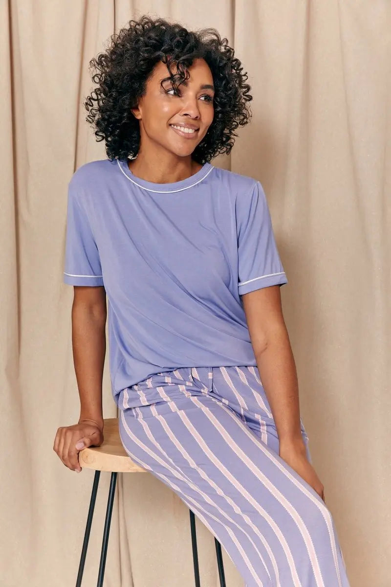 Bamboo Tee and Trouser Set in Heather Stripe Pretty You London