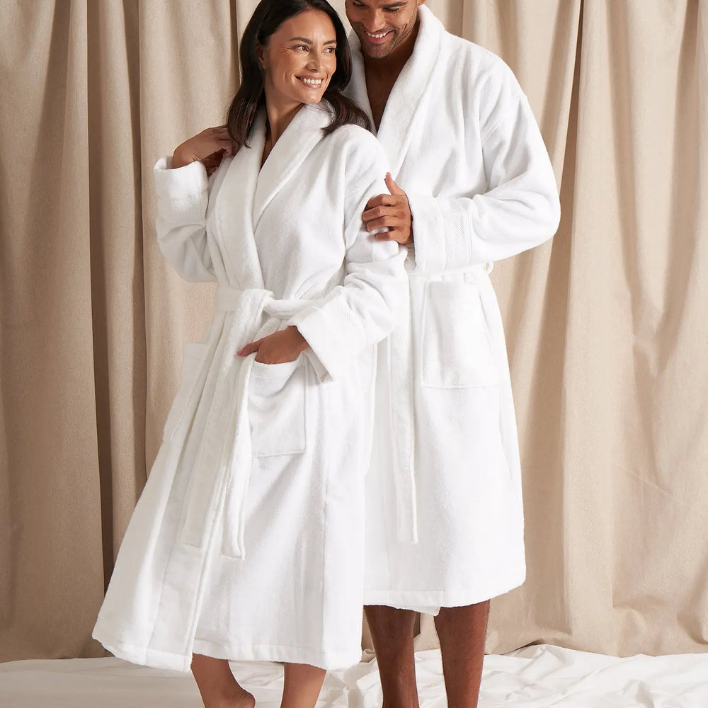 Bamboo Towelling Robe in Cloud White Pretty You London