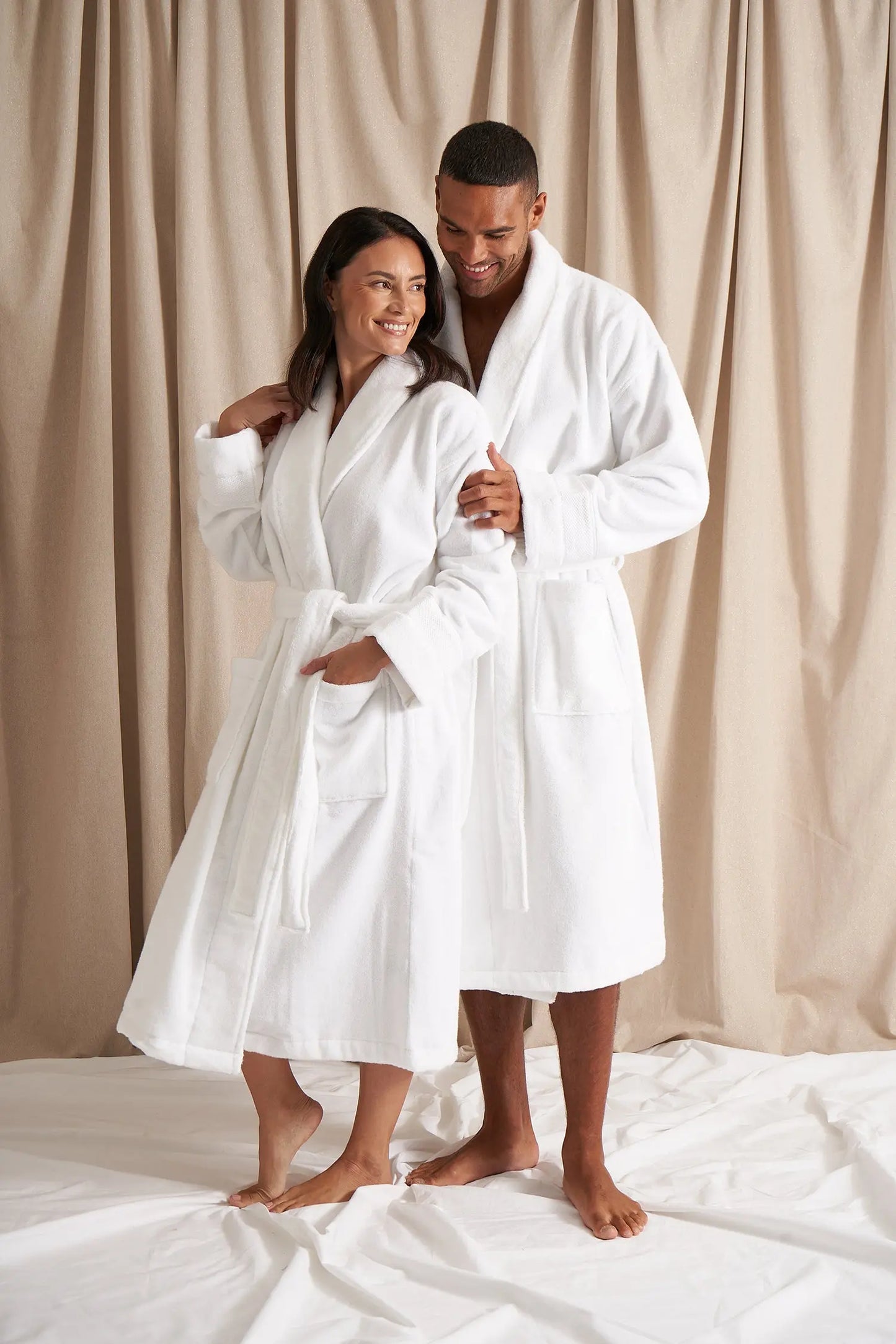 Bamboo Towelling Robe in Cloud White Pretty You London