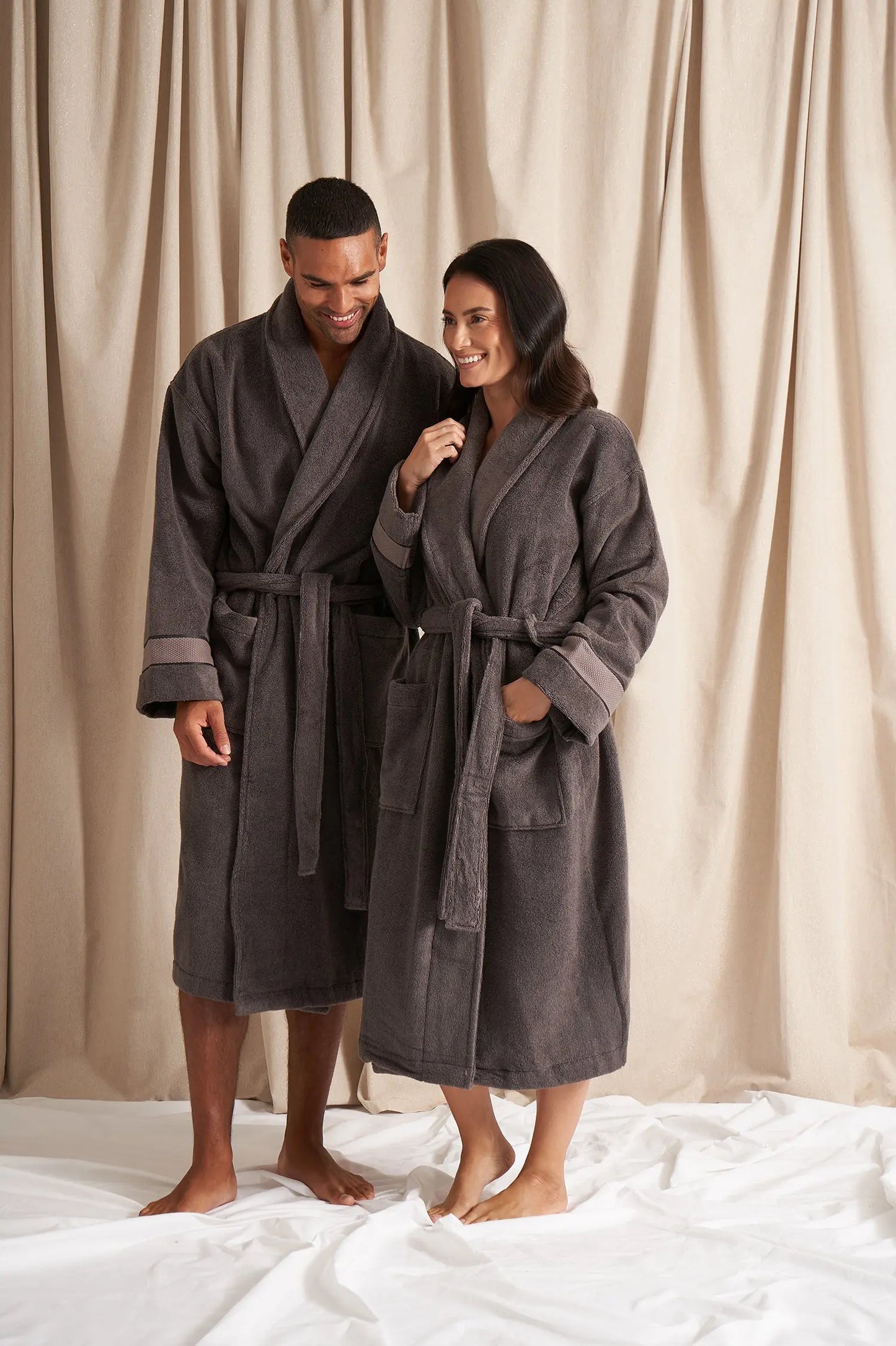 Bamboo Towelling Robe in Smoke Grey Pretty You London