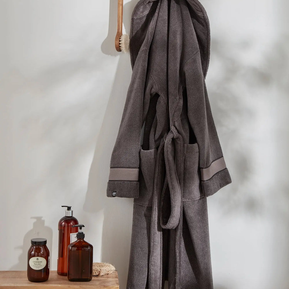 Bamboo Towelling Robe in Smoke Grey Pretty You London