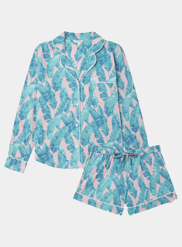 Banana Leaves Long Sleeve Organic Cotton Pyjama Short Set