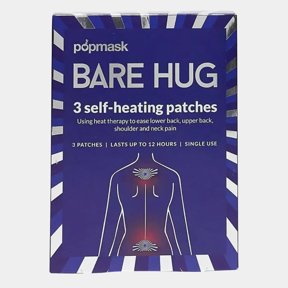 Bare Hug Muscle Self-Heating Patches – 3 Pack | Fast-Acting Heat Therapy for Pain Relief in Back, Neck & Shoulders | Lasts Up to 12 Hours Popmask