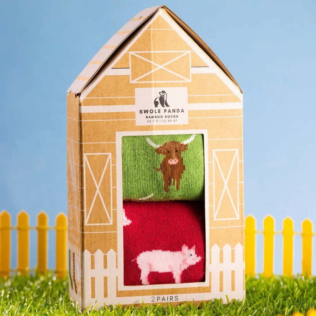 Barn Sock Box - 2 Pairs of Bamboo Socks (His) Swole Panda