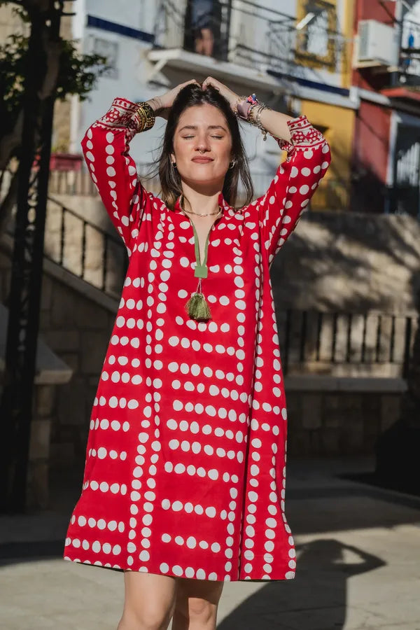 Sarina Red Polka Cotton Tunic Naree Clothing