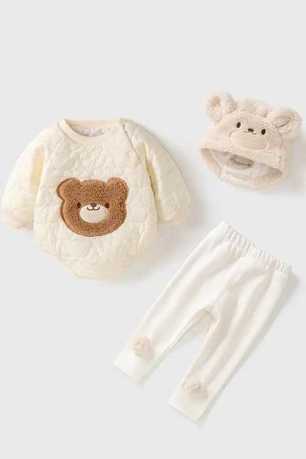 Bear 3 Piece Set (Bodysuit, Leggings, Hat) Cozy Crew Club