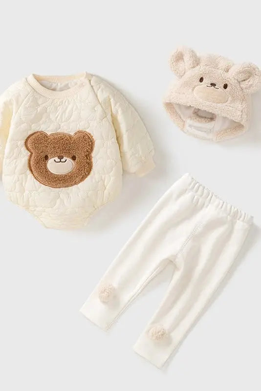 Bear 3 Piece Set (Bodysuit, Leggings, Hat) Cozy Crew Club