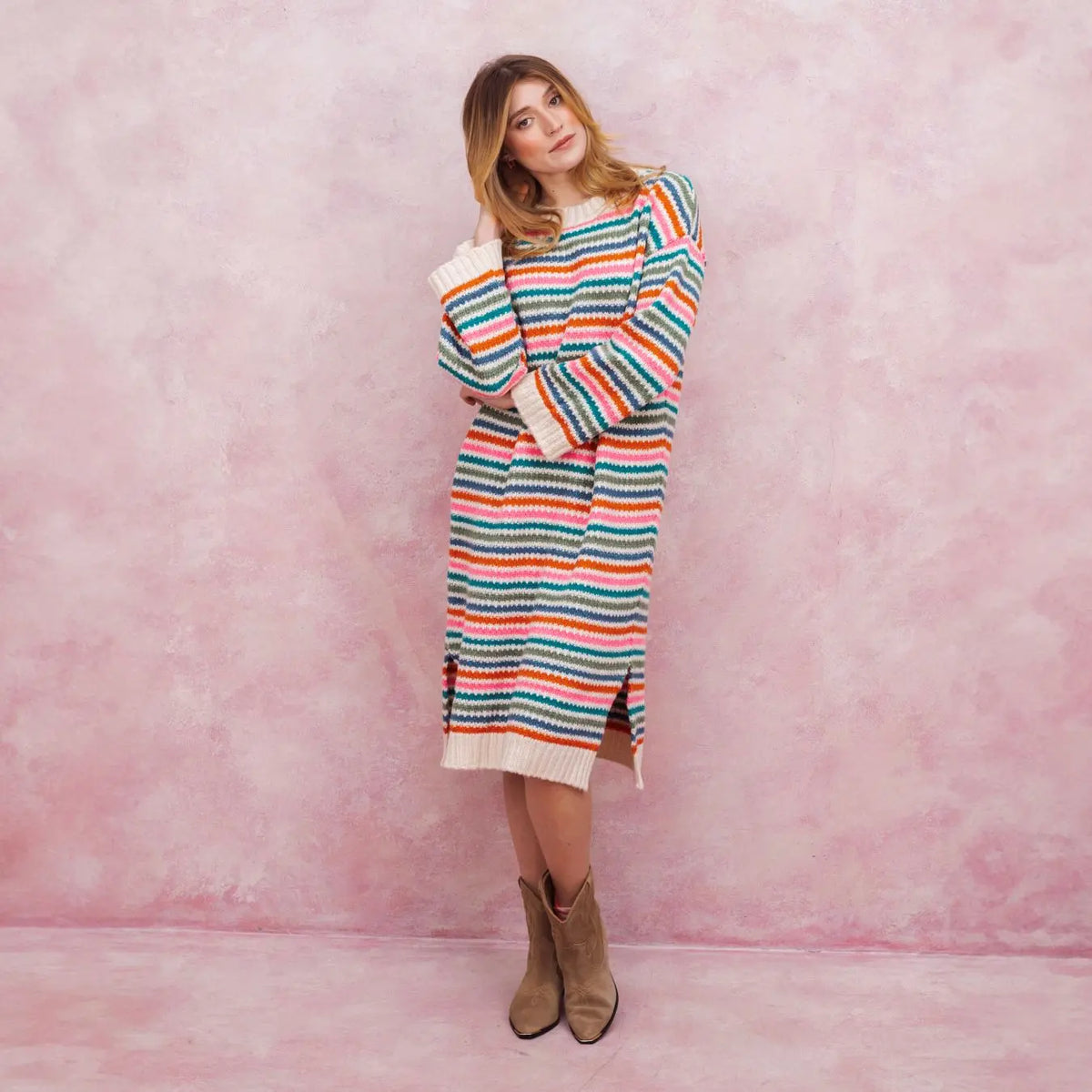 Becca Rainbow Stripe Knitted Midi Dress - Rainbow Cara & The Sky