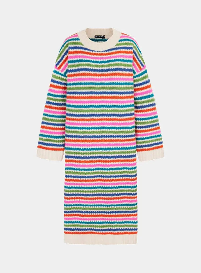 Becca Rainbow Stripe Knitted Midi Dress - Rainbow Cara & The Sky