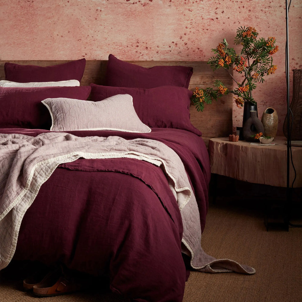 Beetroot Lenny 100% Cotton Quilted Throw The Secret Linen Store