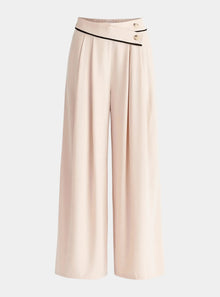  Beige and Black Asymmetric Waistband Trousers Paisie
