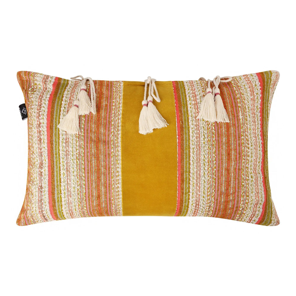 Beldi Mustard Velvet & Cotton Cushion Bivain