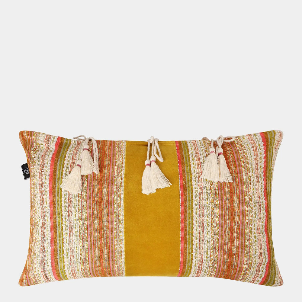 Beldi Mustard Velvet & Cotton Cushion Bivain