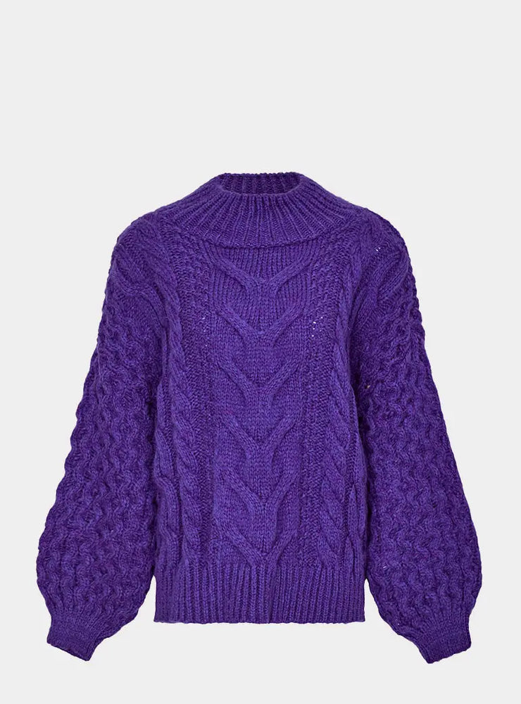 Bella Cable High Neck Jumper - Violet Cara & The Sky
