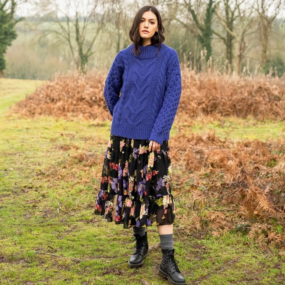 Bella Cable High Neck Jumper - Violet Cara & The Sky