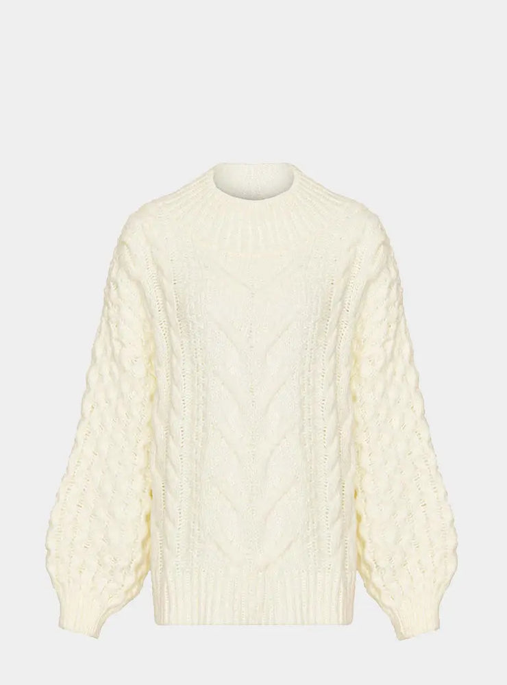 Bella Cable High Neck Jumper - Winter White Cara & The Sky
