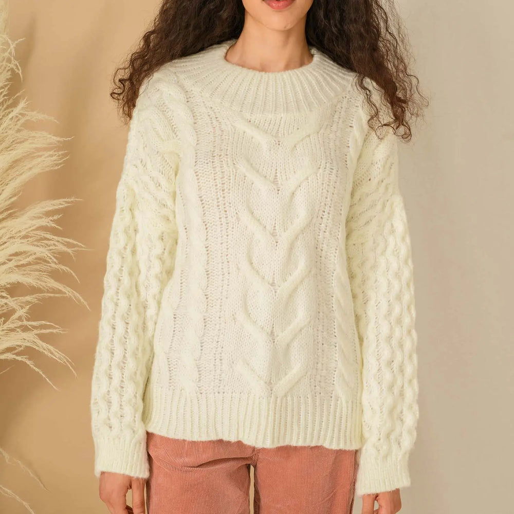 Bella Cable High Neck Jumper - Winter White Cara & The Sky