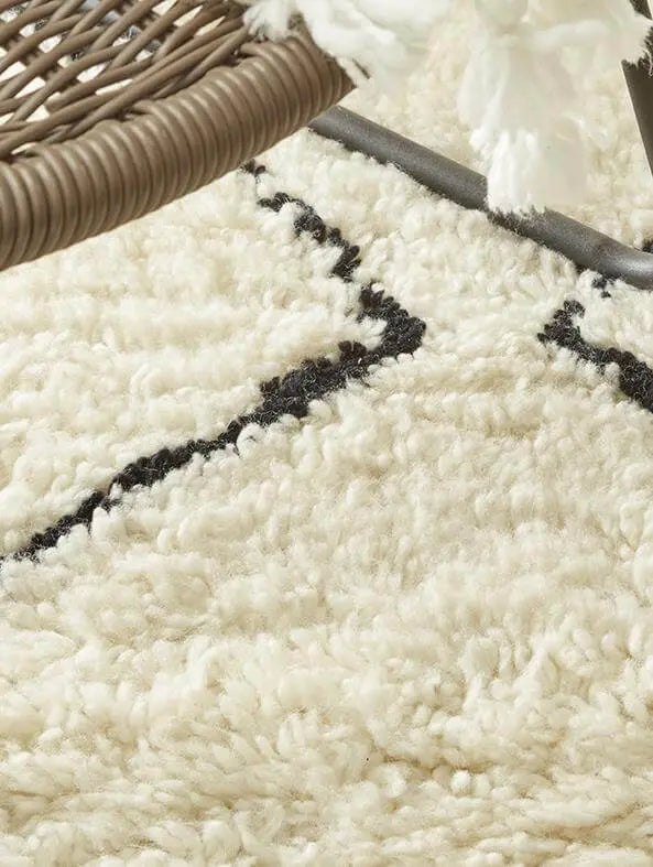 Berber Cream/Black Wool Shaggy Rug The Rugs