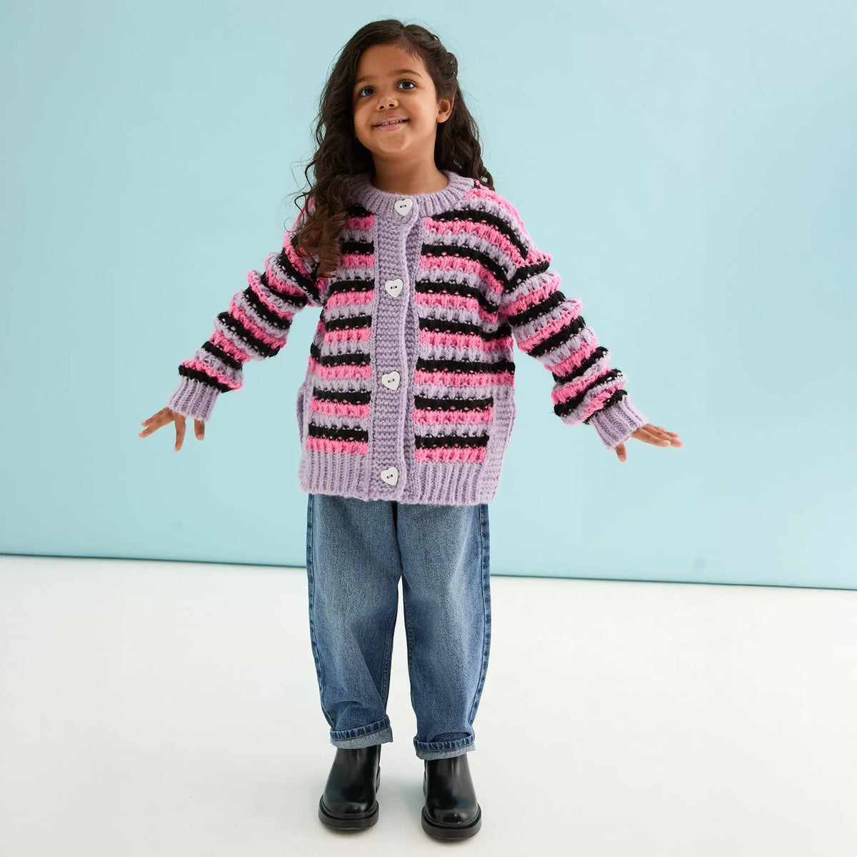 Bernice Kids Stripe Cross Stitch Cardigan - Lilac Cara & The Sky