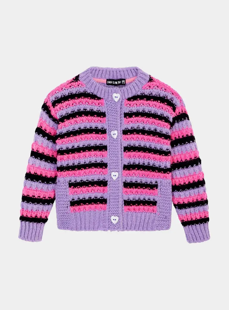 Bernice Kids Stripe Cross Stitch Cardigan - Lilac Cara & The Sky