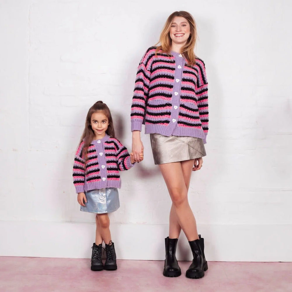Bernice Mini Me Stripe Cross Stitch Cardigan - Lilac Cara & The Sky