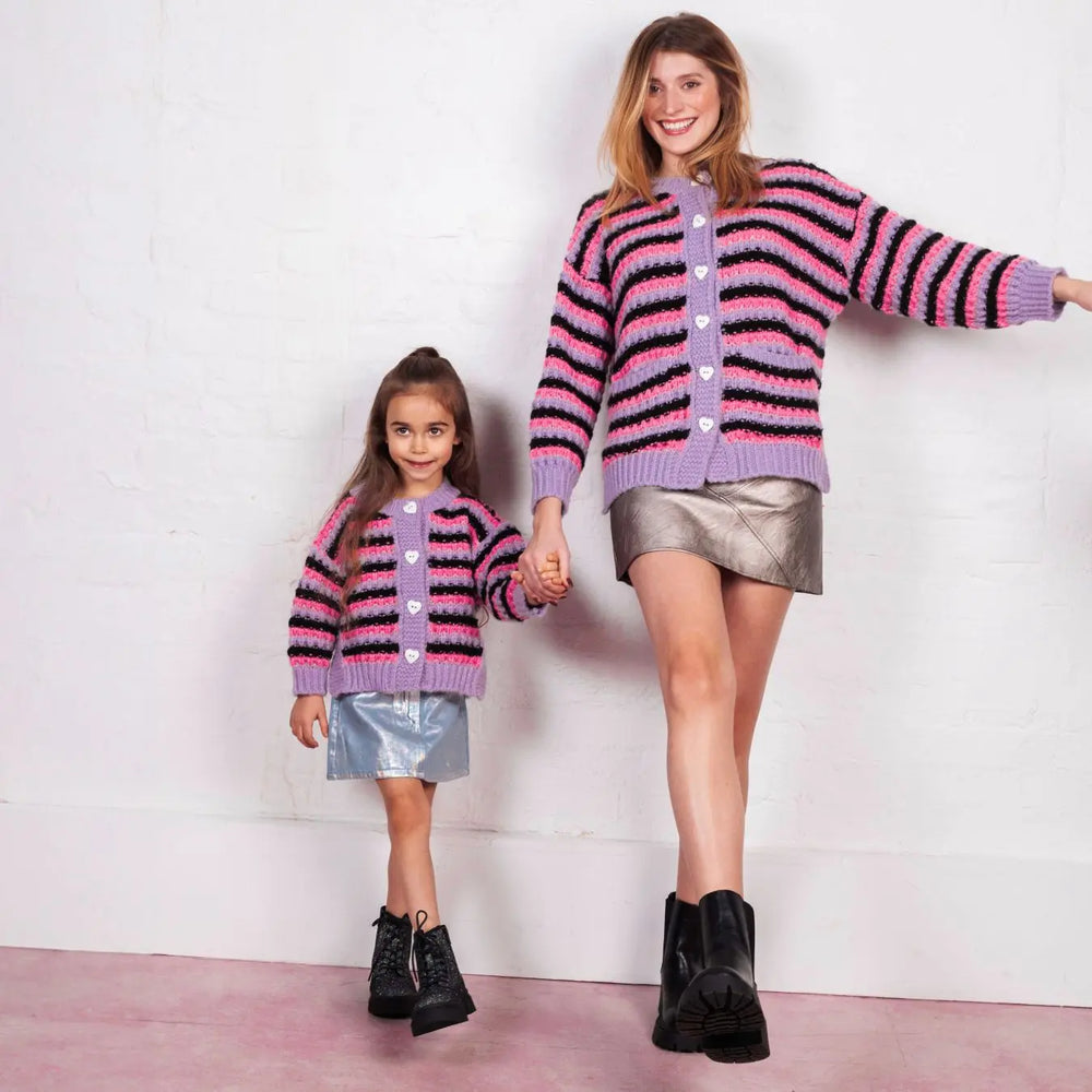 Bernice Mini Me Stripe Cross Stitch Cardigan - Lilac Cara & The Sky