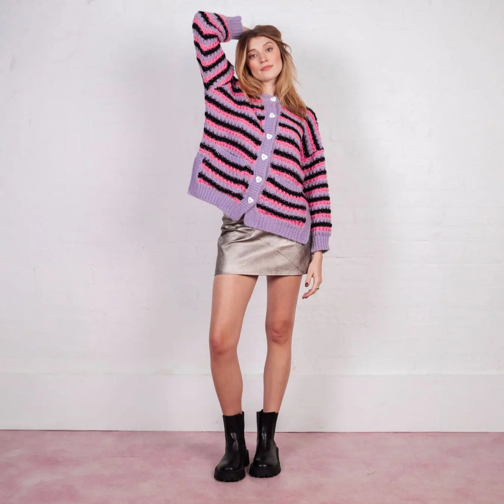 Bernice Stripe Cross Stitch Cardigan - Lilac Cara & The Sky