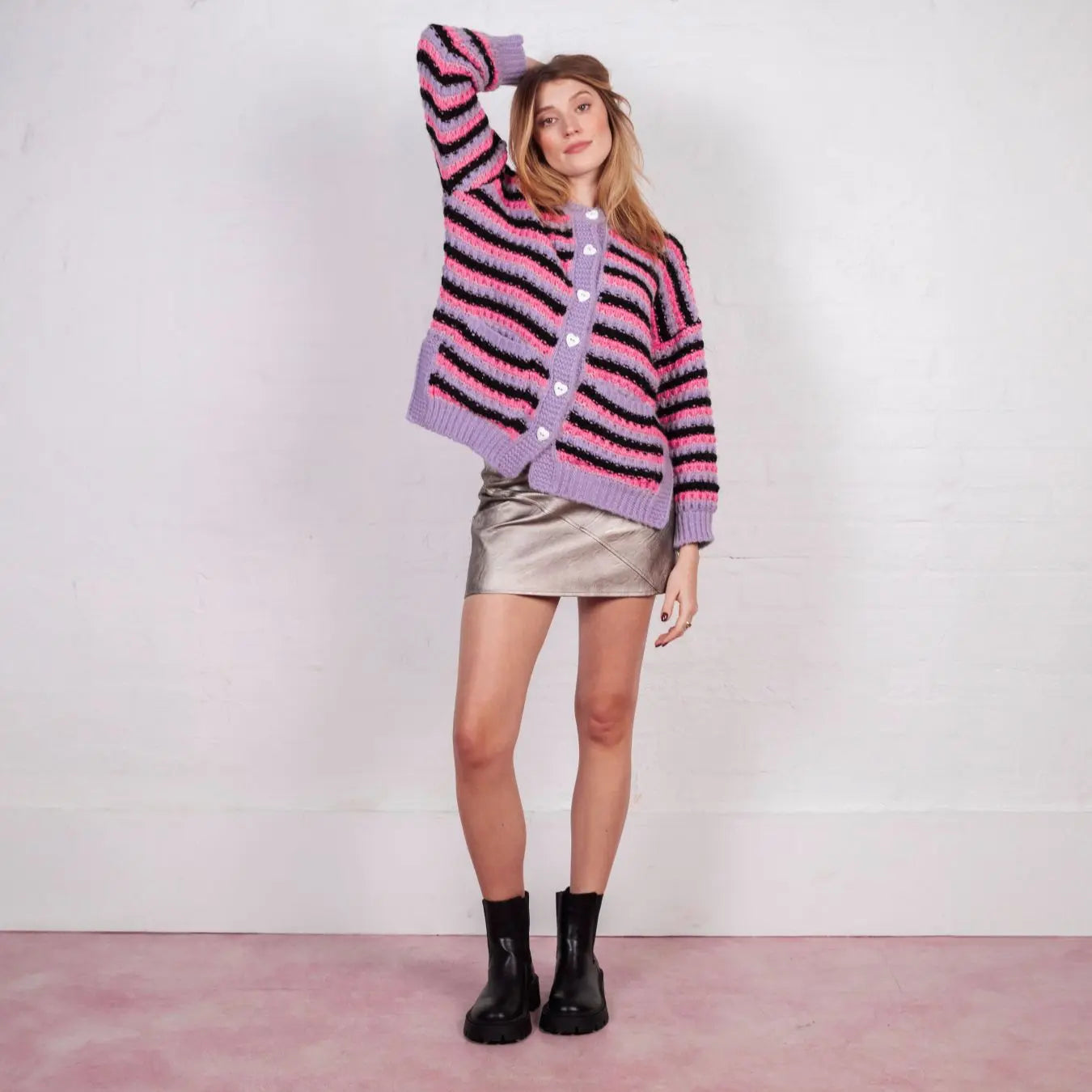 Bernice Stripe Cross Stitch Cardigan - Lilac Cara & The Sky