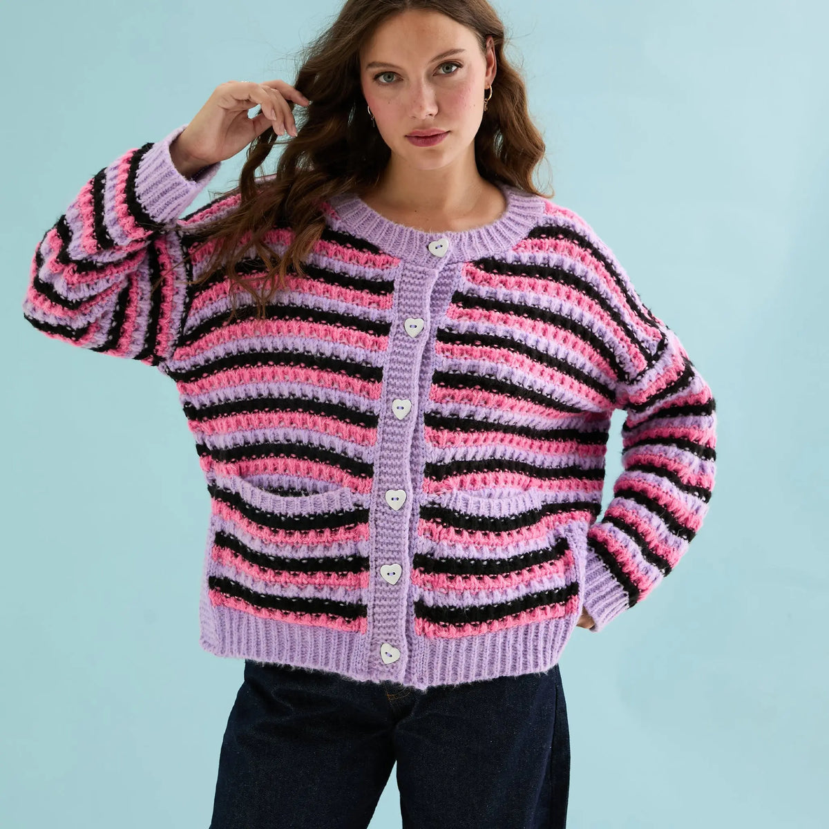 Bernice Stripe Cross Stitch Cardigan - Lilac Cara & The Sky