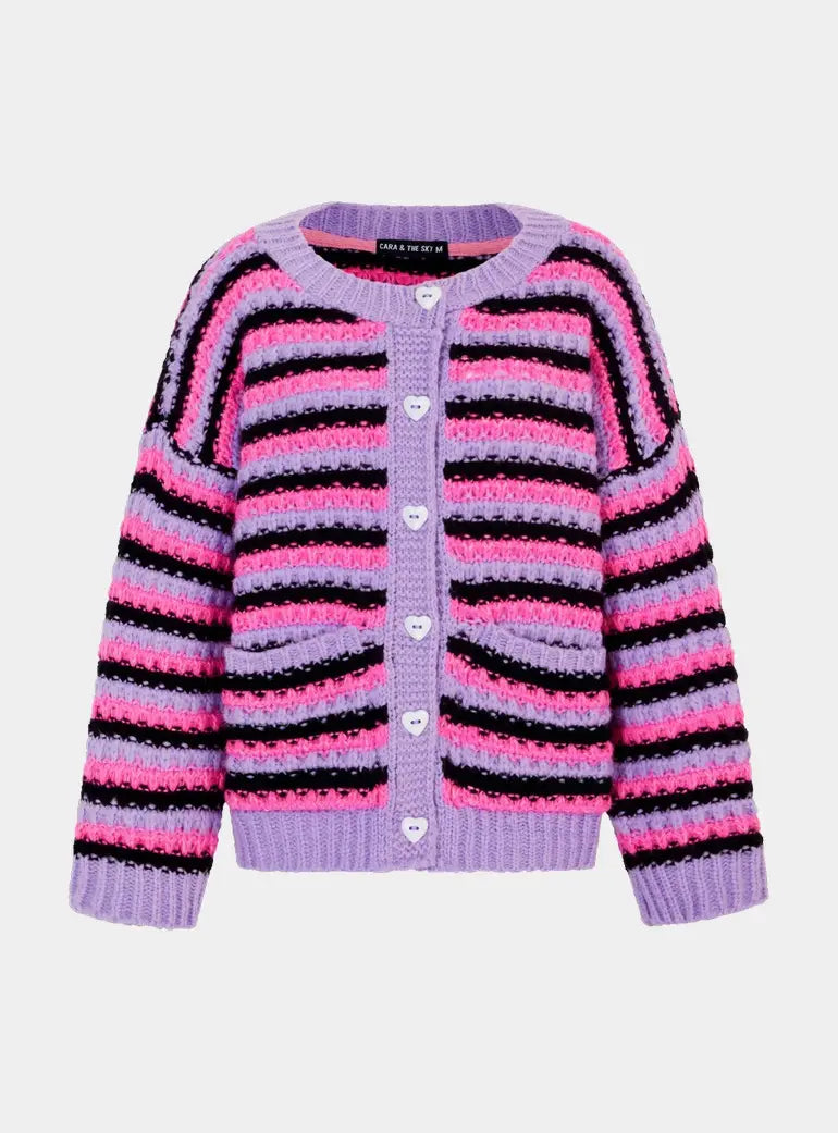 Bernice Stripe Cross Stitch Cardigan - Lilac Cara & The Sky