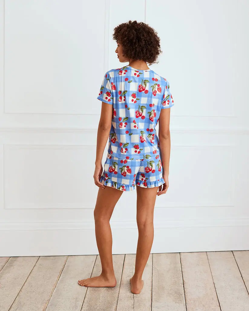 Berries & Gingham Print Women's Frill Short Pyjama Set Chelsea Peers
