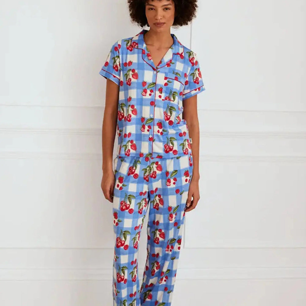 Berries & Gingham Print Women's Long Pyjama Set Chelsea Peers