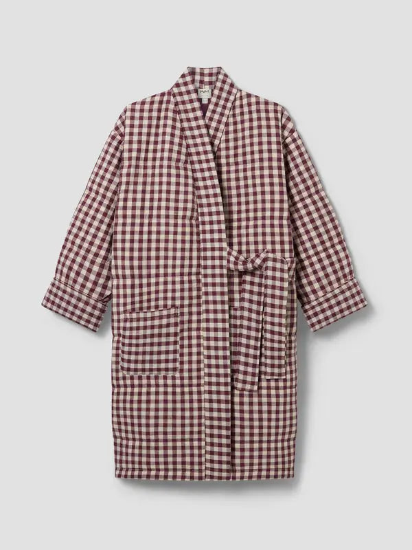 Berry Gingham Linen Blend Housecoat Piglet