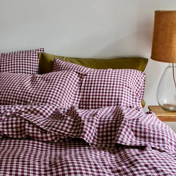 Berry Gingham Linen Blend Pillowcase (Pair) Piglet