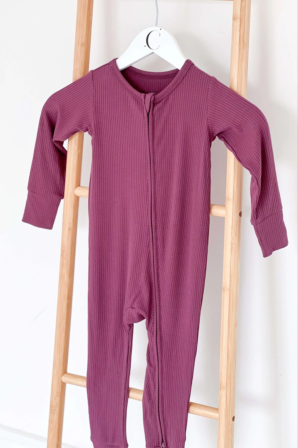 Berry Ribbed Bamboo Zip Sleepsuit One Piece Cozy Crew Club